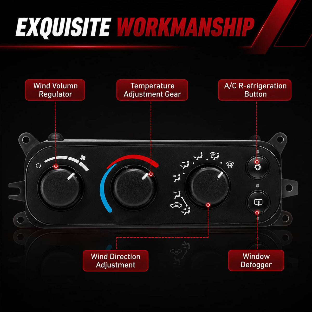 A/C heater climate control module front panel with wind direction, defogger, and A/C buttons