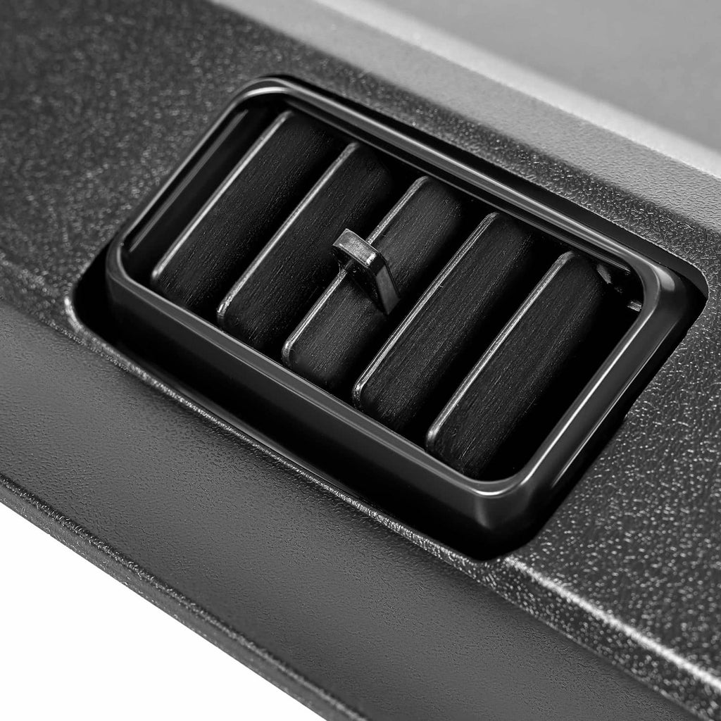 Close-up of rectangular A/C heat control panel vent with horizontal louvers
