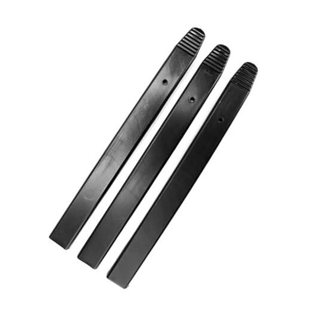 Set of 3 black tire pry bar protector sleeves with ridged ends and mounting holes