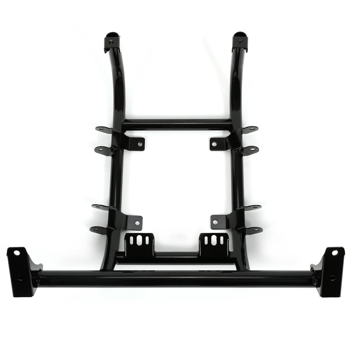Powder-coated black lift kit frame with upright supports and base mounting brackets