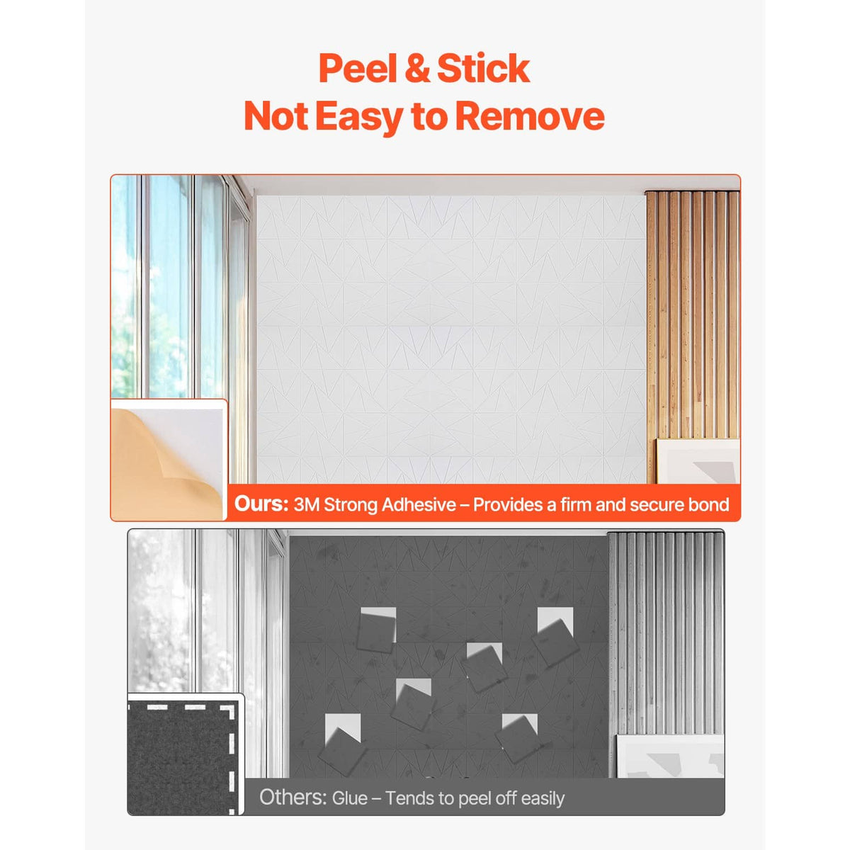 Peel-and-stick white acoustic wall panel tile with geometric diamond texture