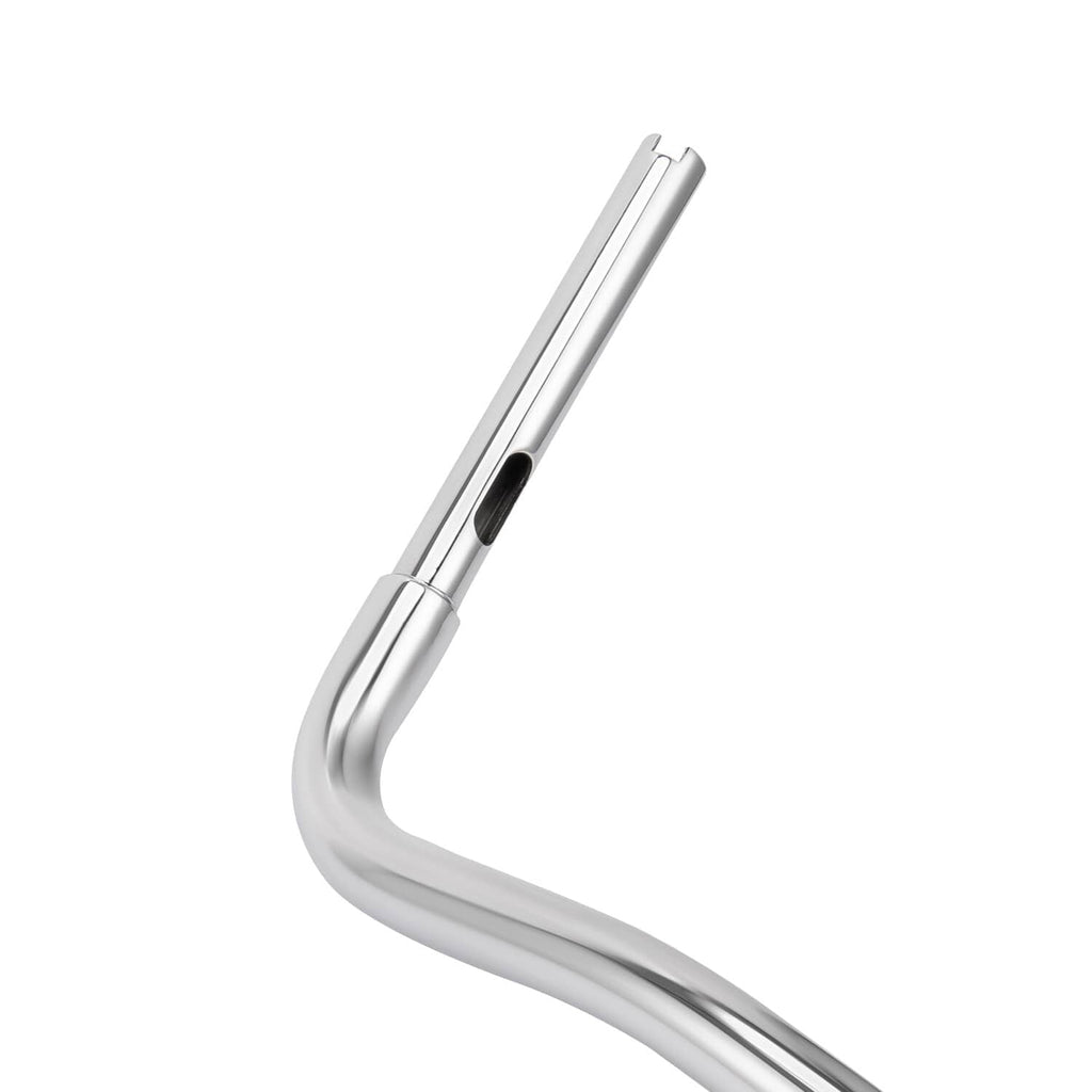 Chrome ape hanger handlebar close-up of one end and tubing