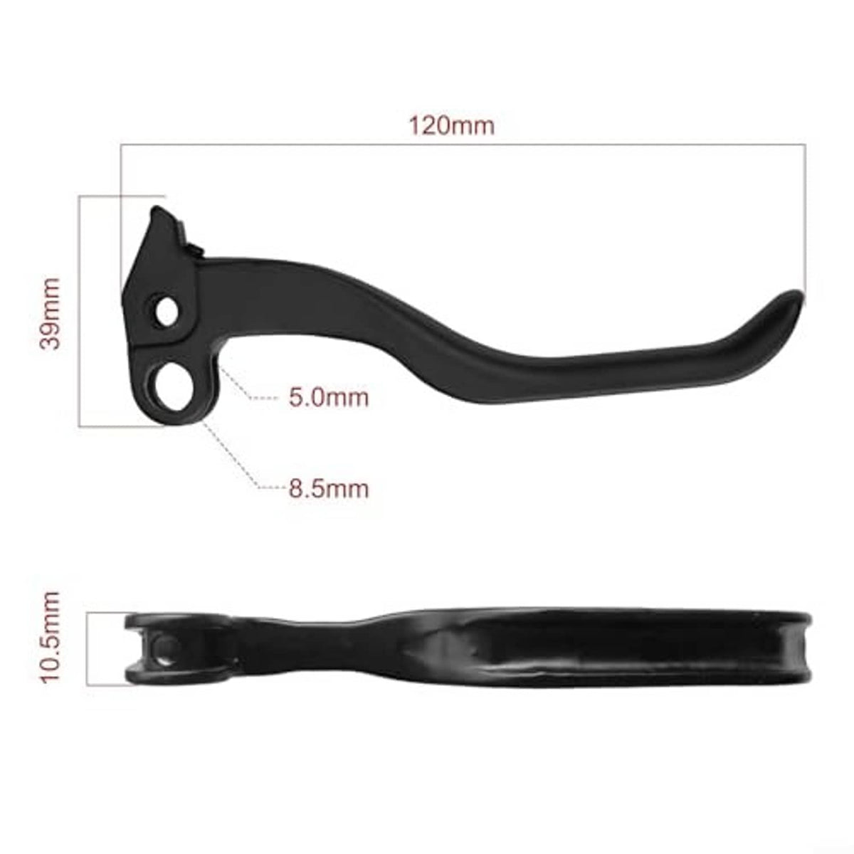 Black brake lever pull rod with side profile and dimension measurements