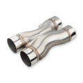 Stainless steel 3 in exhaust X-pipe with dual round outlets and flared ends