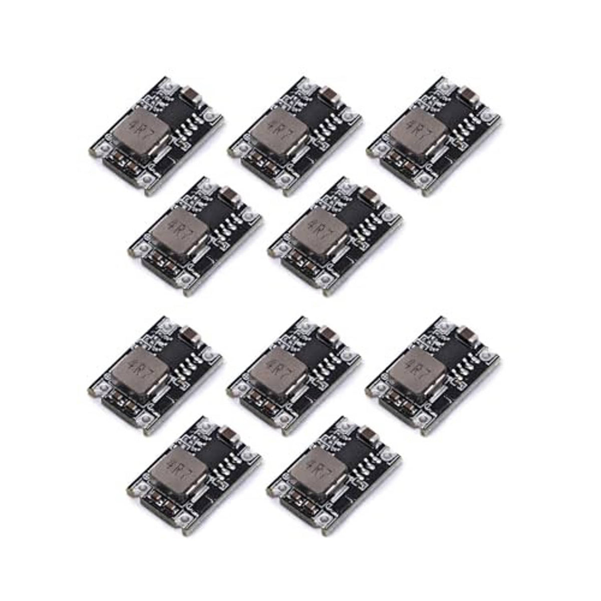 Mini DCDC step-down converter boards, black PCBs with regulator chip, multiple units