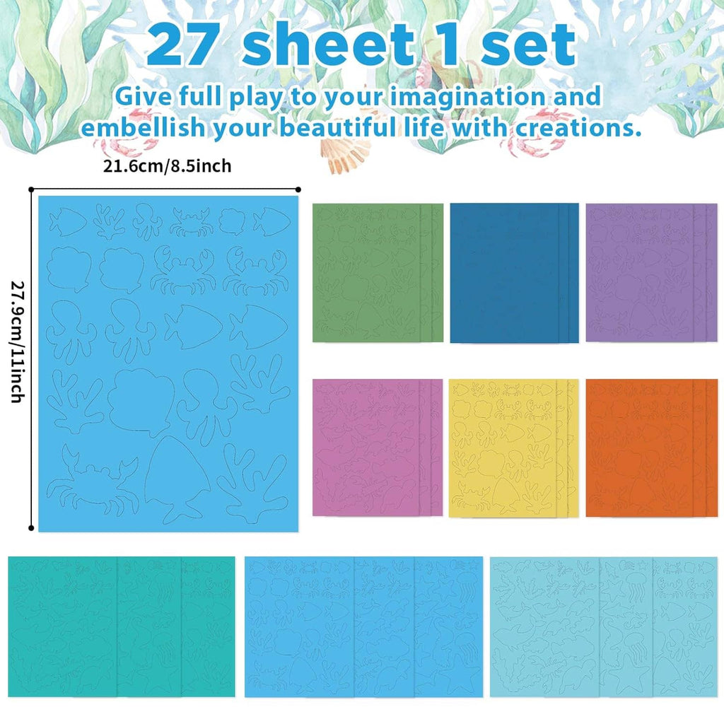 Ocean shape cutout sheets set showing colored cards with ocean animal outline designs