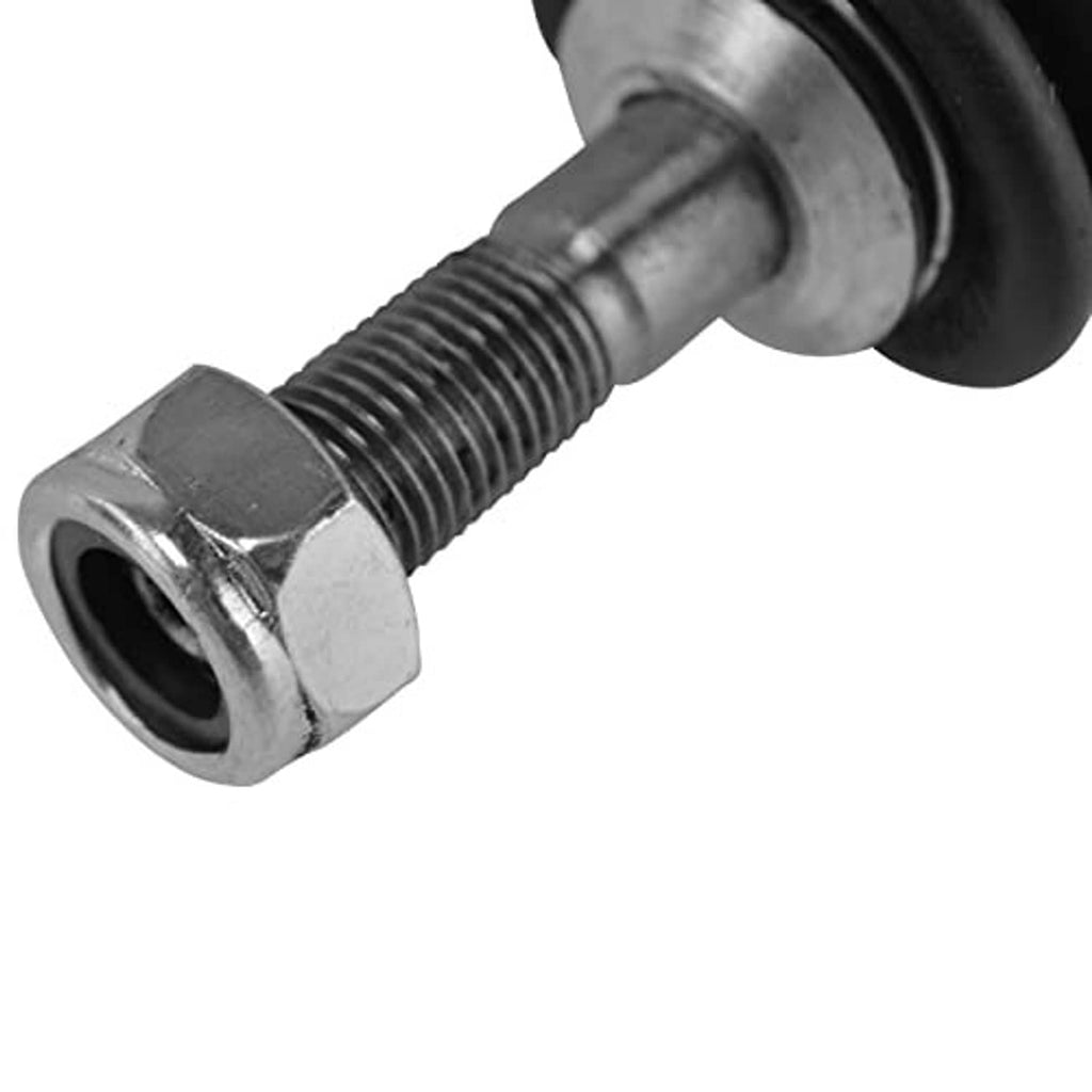 Ball joint stud with hex head and threaded shaft, with black rubber boot