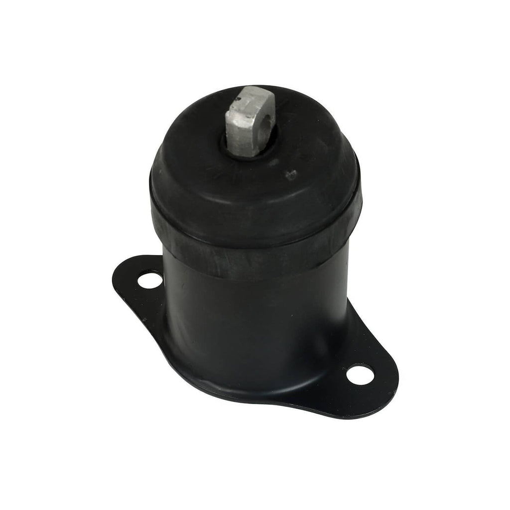 Black rubber engine mount with top threaded stud and two side mounting holes