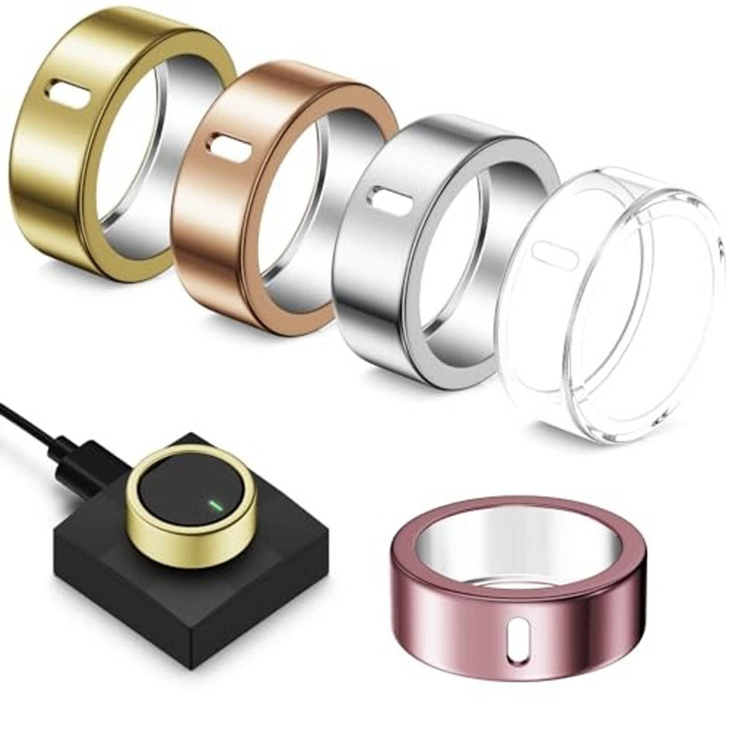 Set of ring covers for smartwatch: gold, rose gold, silver metal bands with clear top