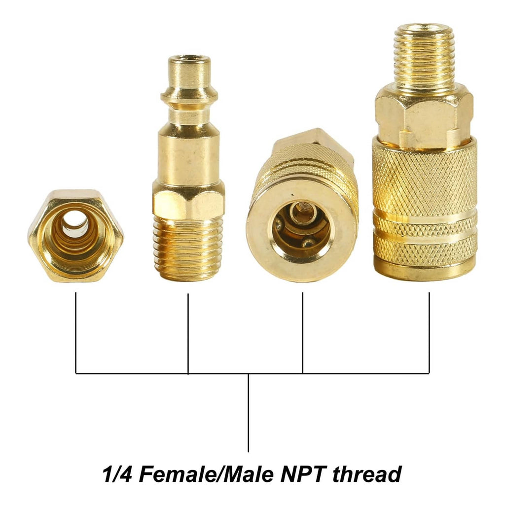 Brass quick-connect coupler with female and male 1/4" NPT threads