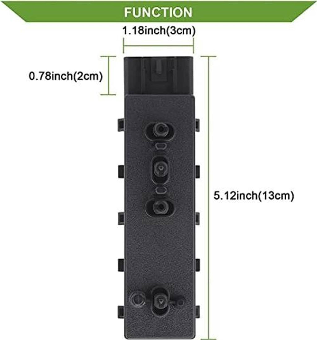 Power seat switch control module with three front circular contact points and side tabs
