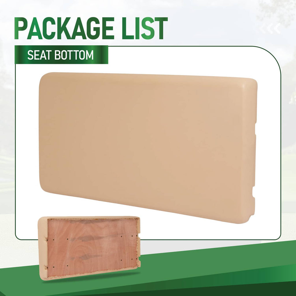 Tan seat bottom component for golf cart, shown as packaged