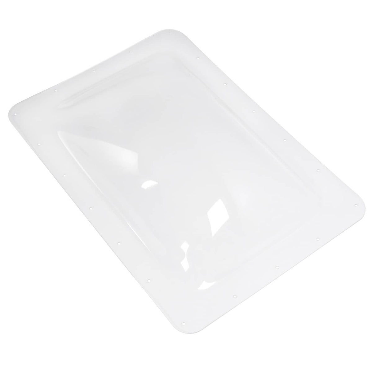 Clear plastic dome-bubble skylight cover, rectangular panel with small mounting holes