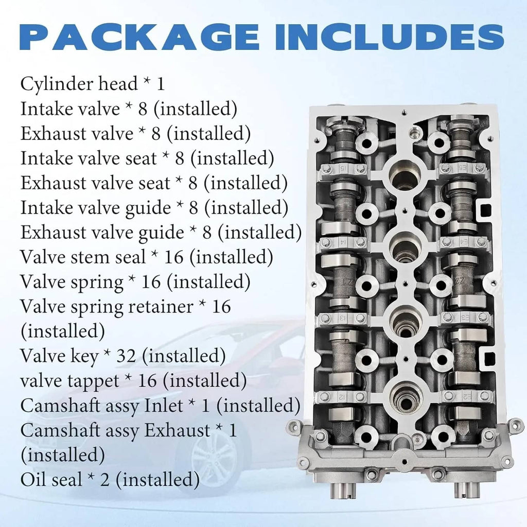 Cylinder head assembly with valve train details shown beside parts list