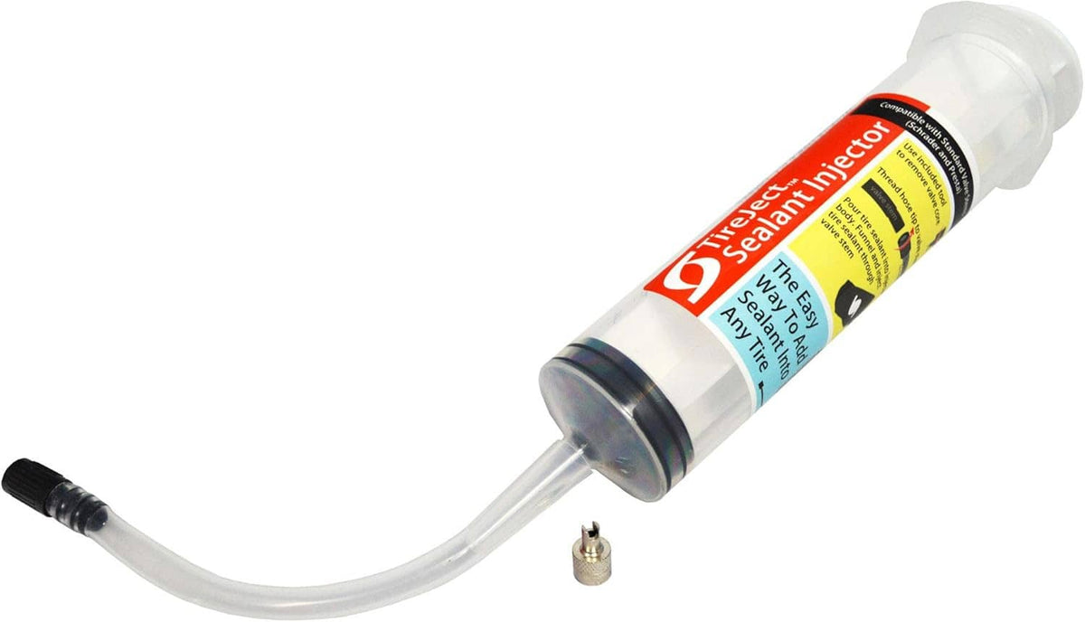 Tire sealant injector tube with white nozzle hose and small brass fitting