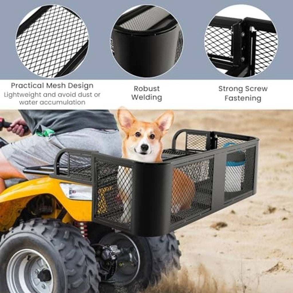 Black steel mesh cargo basket with side gate and robust welded frame