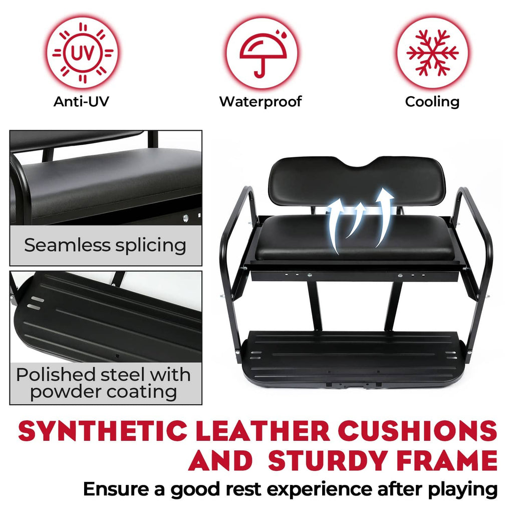 Rear back seat kit with dark synthetic leather cushions and sturdy metal frame