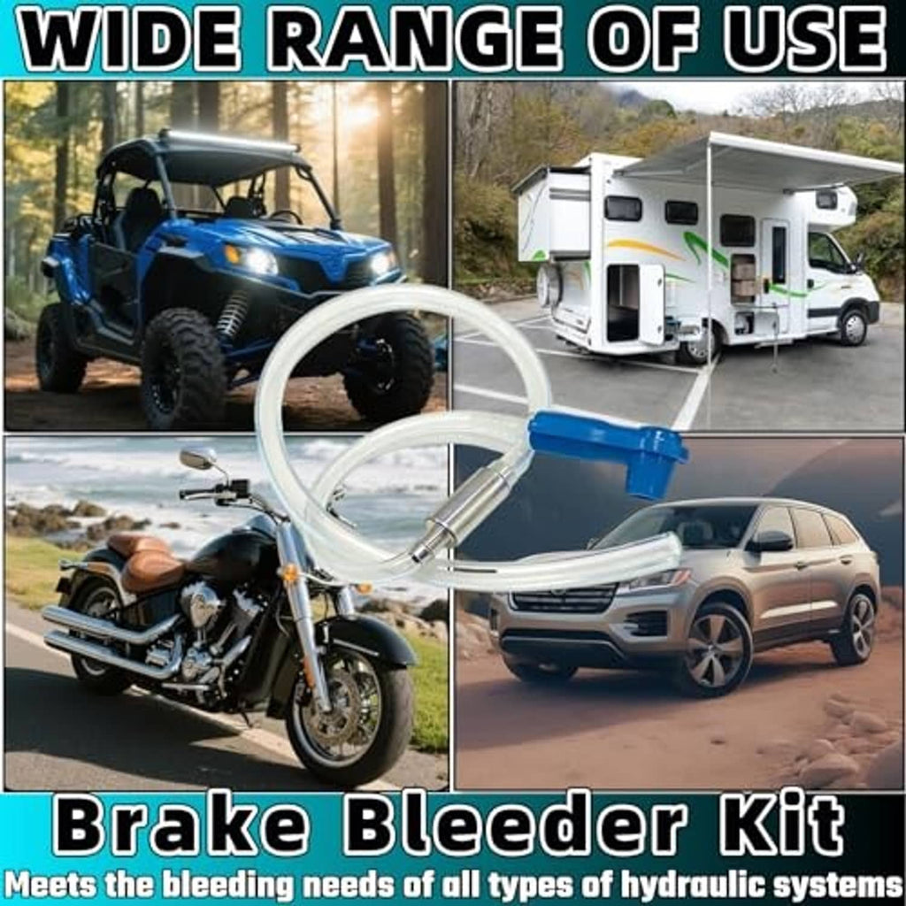Brake bleeder kit with clear hose and blue one-way valve for vehicle and ATV use