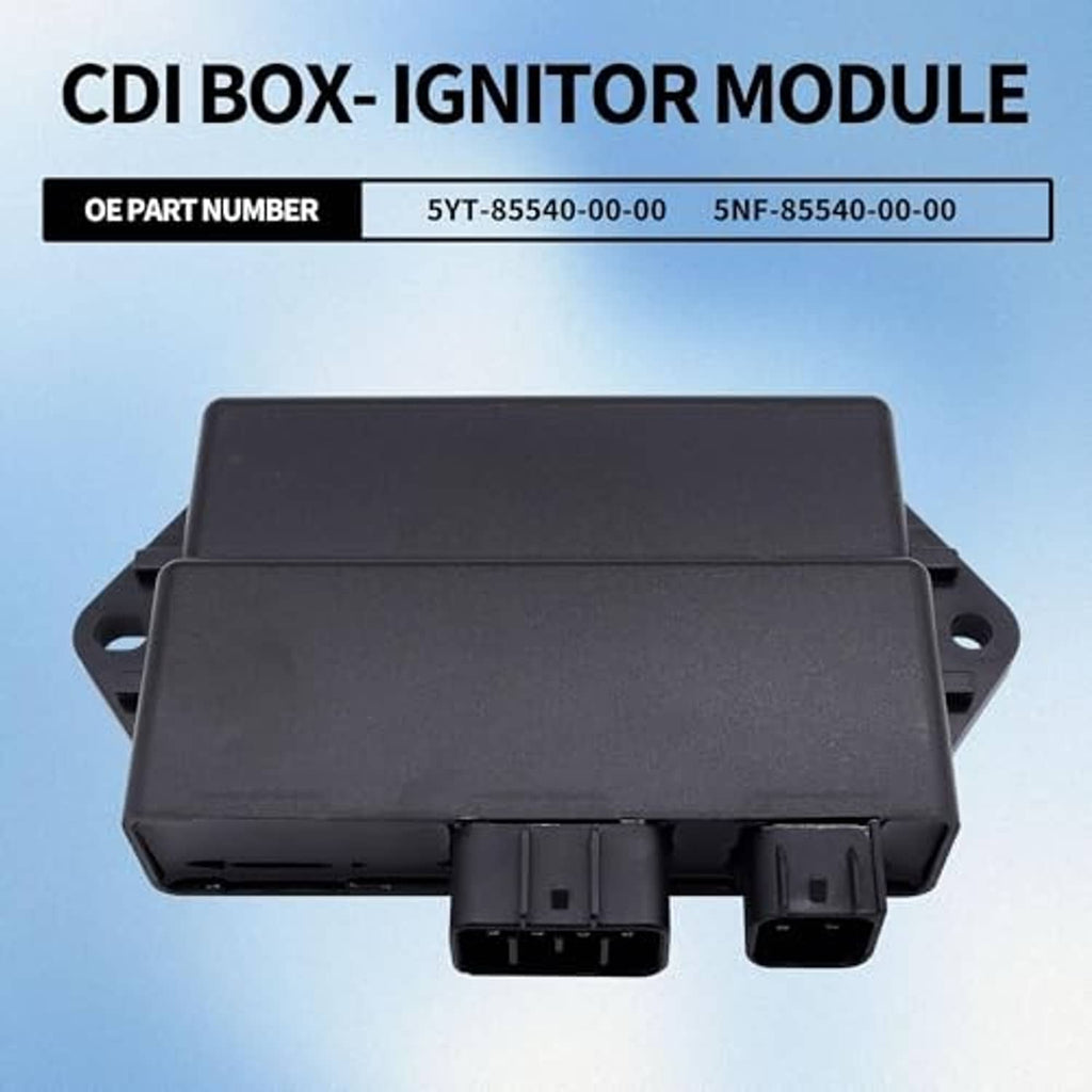 Black CDI igniter module with front harness connectors and side mounting holes