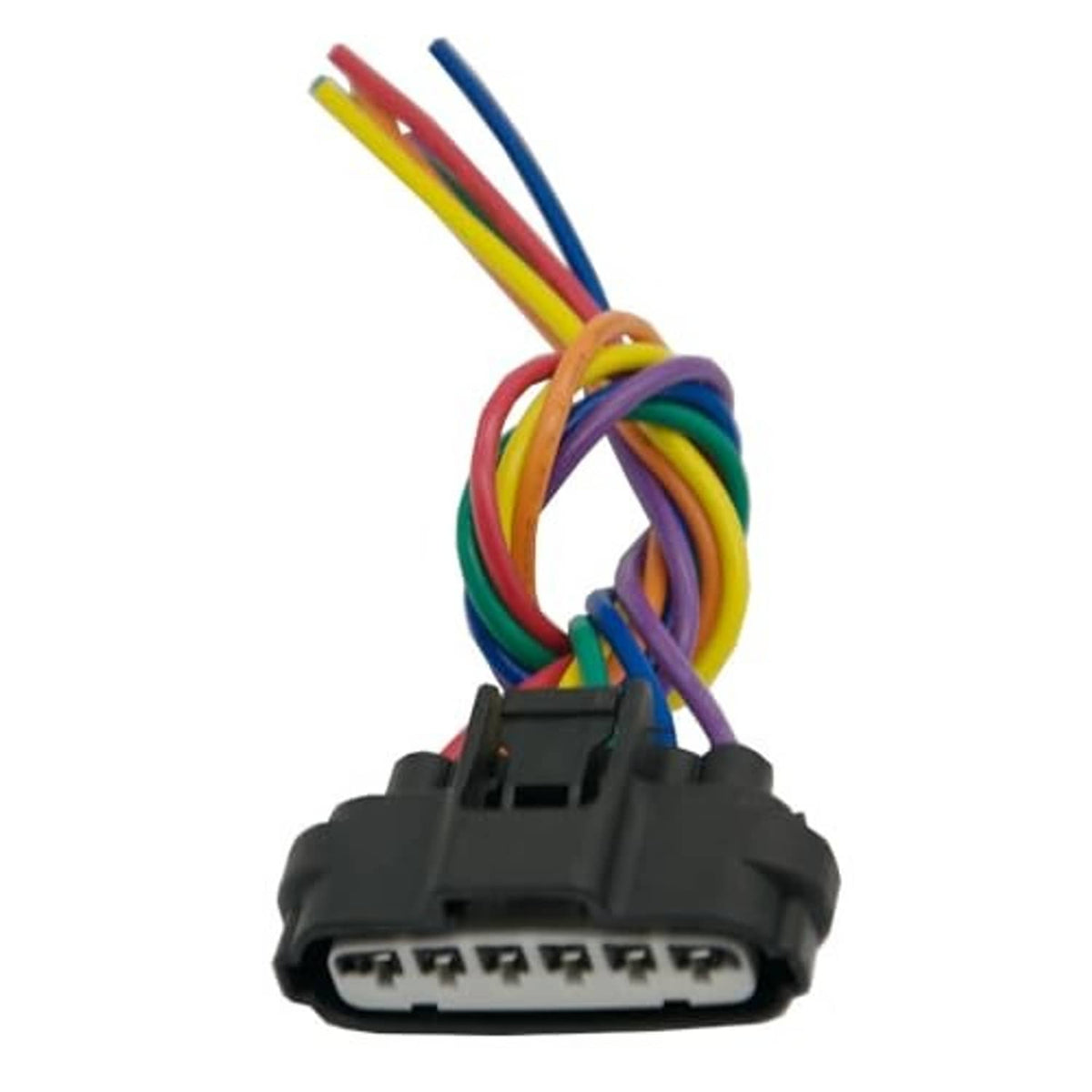 Electronic throttle body connector plug with black front multi-pin port and wire bundle