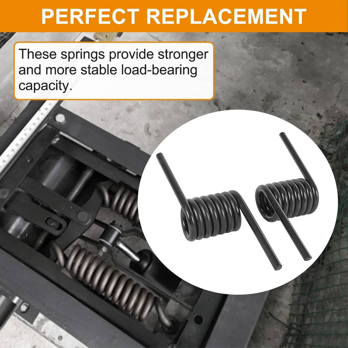 Coiled torsion ramp springs installed on trailer ramp hinge with connecting rods