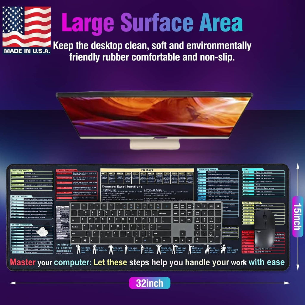 Black desk pad mat with large surface area over a keyboard