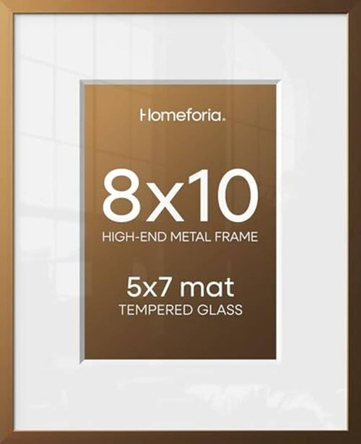 Muted bronze metal photo frame for 8x10 photo, front view with inner mat