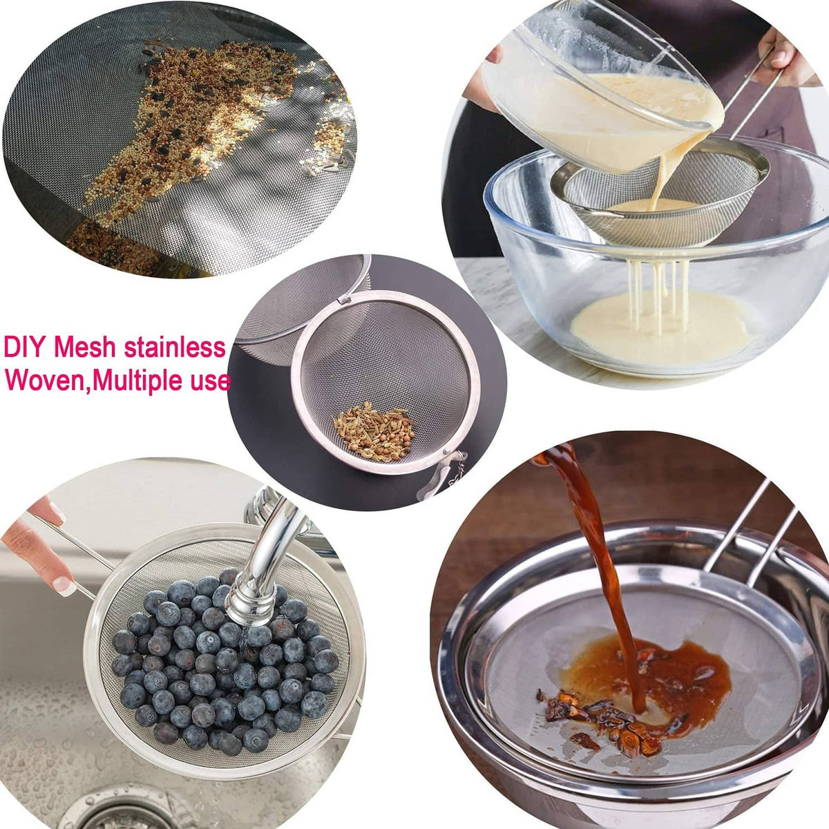 Stainless steel 40-mesh screen used as DIY filter insert for straining liquids