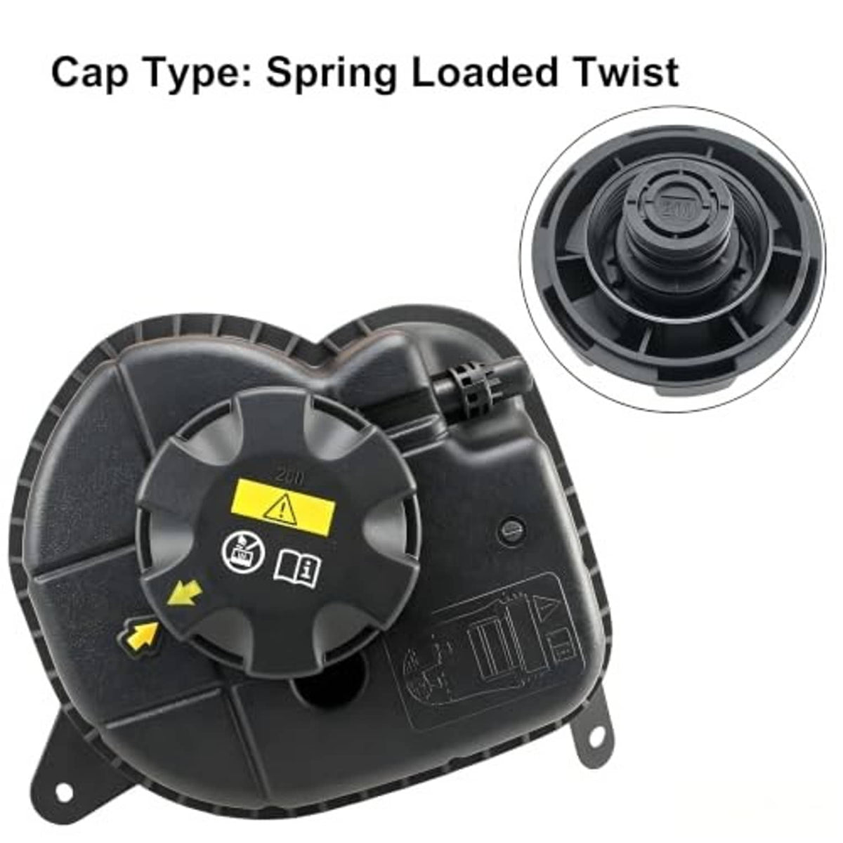 Engine coolant reservoir cap assembly, spring-loaded twist cap with sensor connector