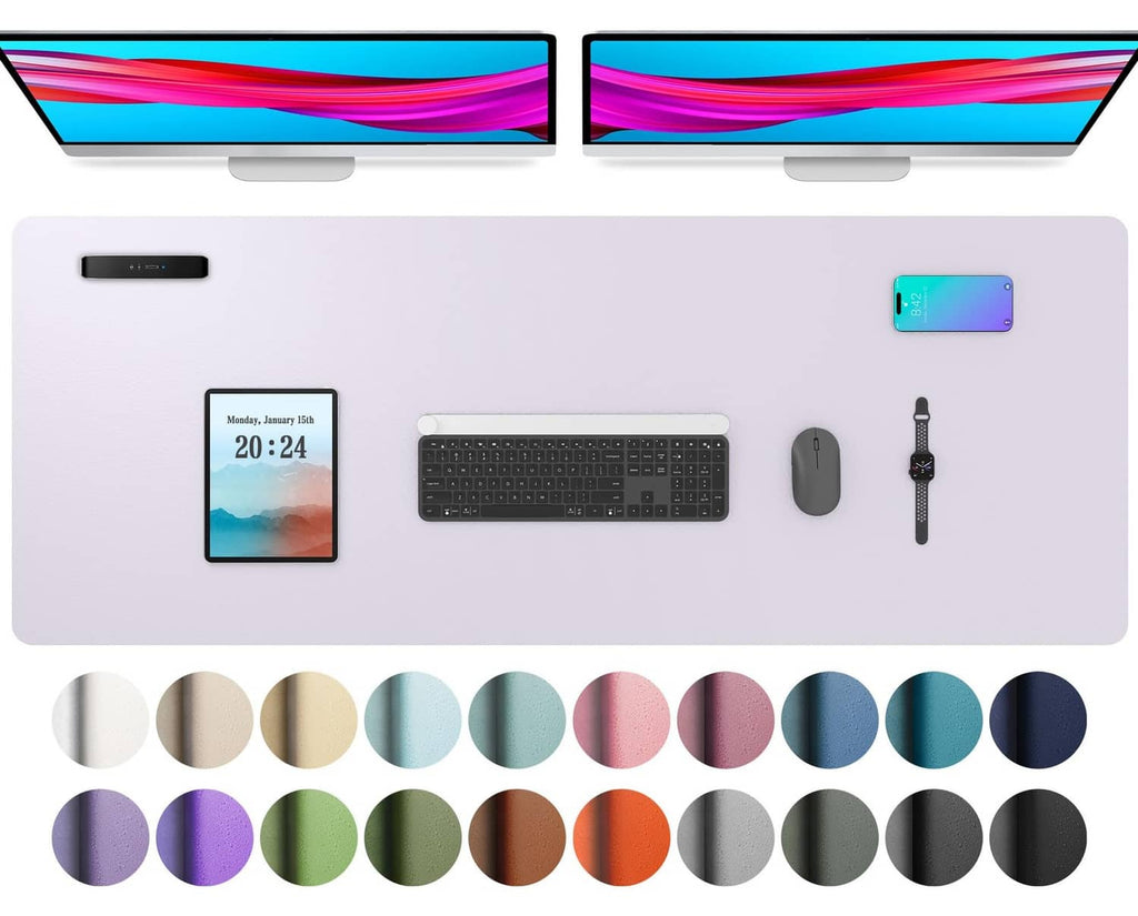 Lavender PU leather desk pad protector, large rectangular desk mat for work surfaces