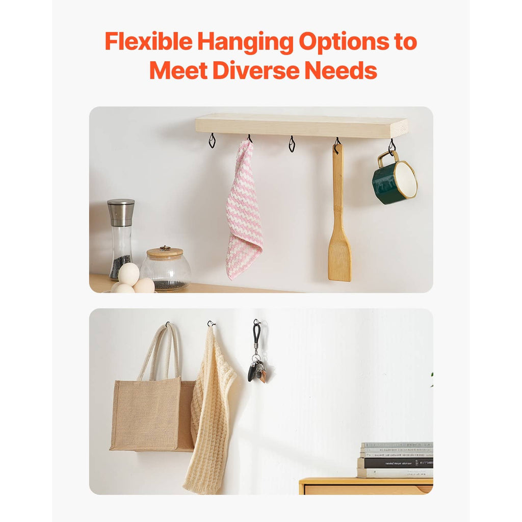 Black Q-shaped screw hooks for hanging bags, towels, and small decor