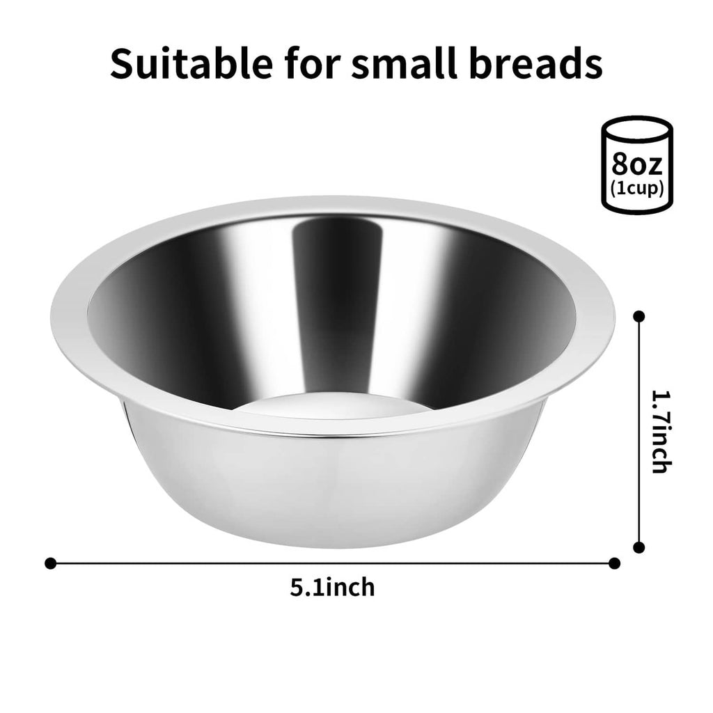 Stainless steel hanging bowl, round 8 oz capacity with raised rim