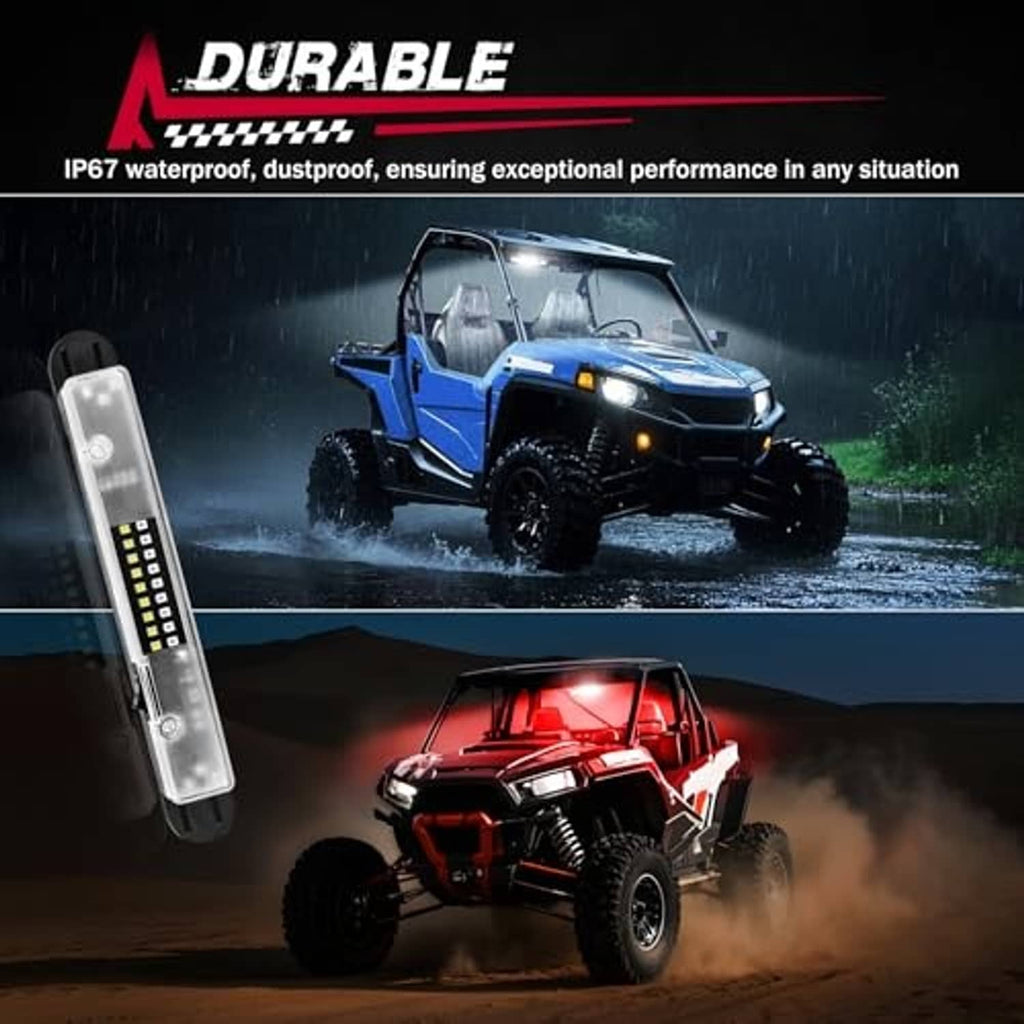 UTV roll bar dome light with clear light bar and black mount, waterproof weatherproof design