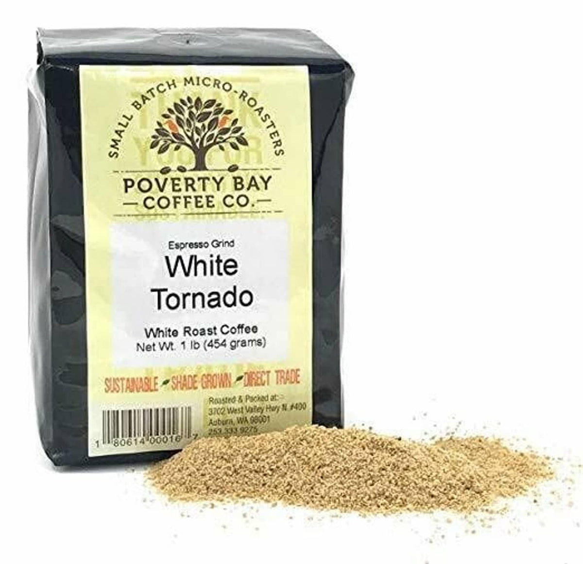 Poverty Bay Coffee Co. White Tornado espresso grind coffee bag, 1 lb
