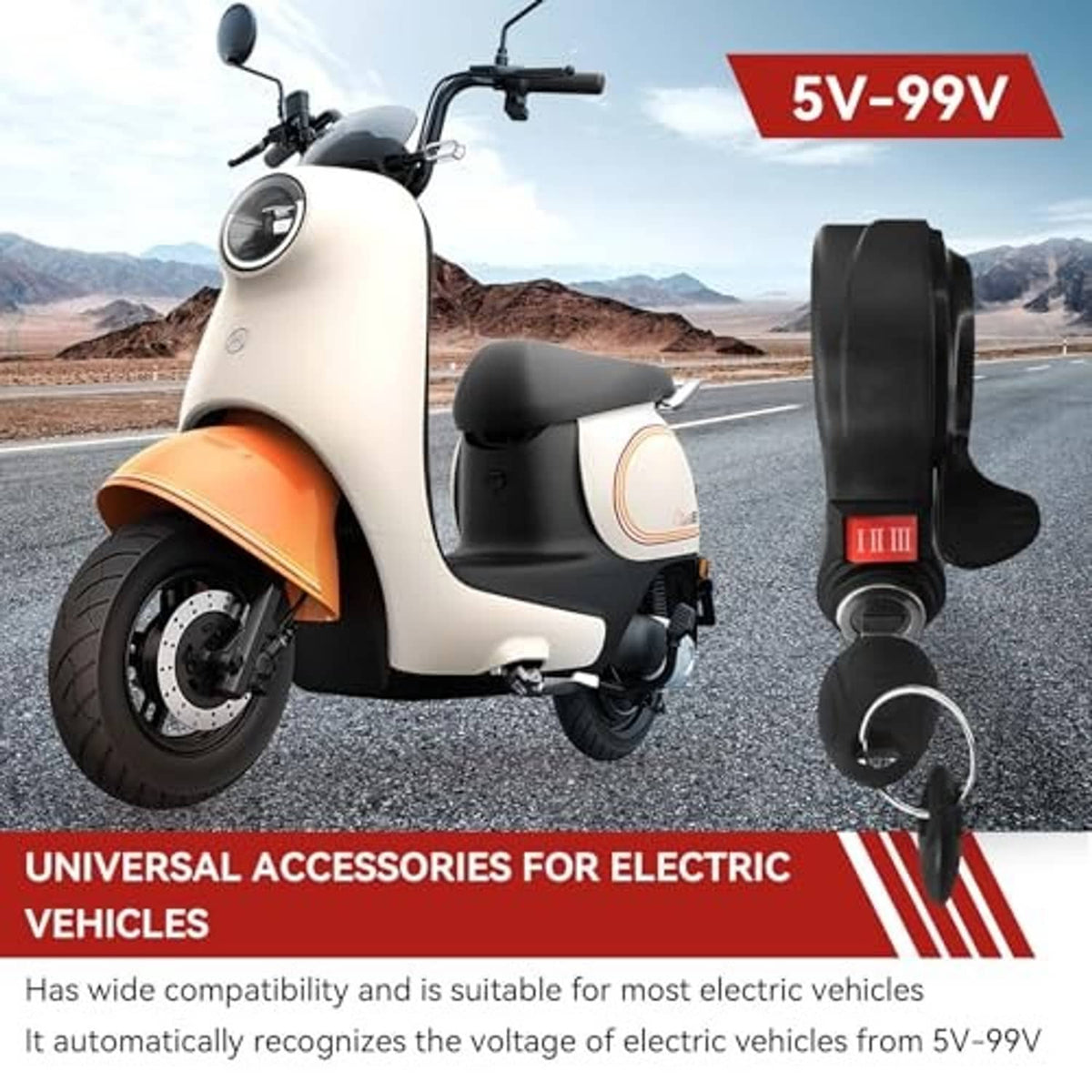 Three-speed thumb throttle on scooter handlebar, black switch with key