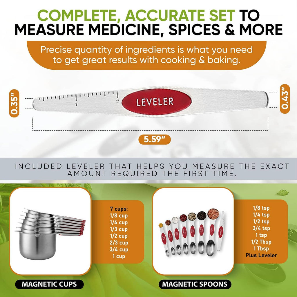 Stainless measuring spoon with red Leveler badge and measurement markings