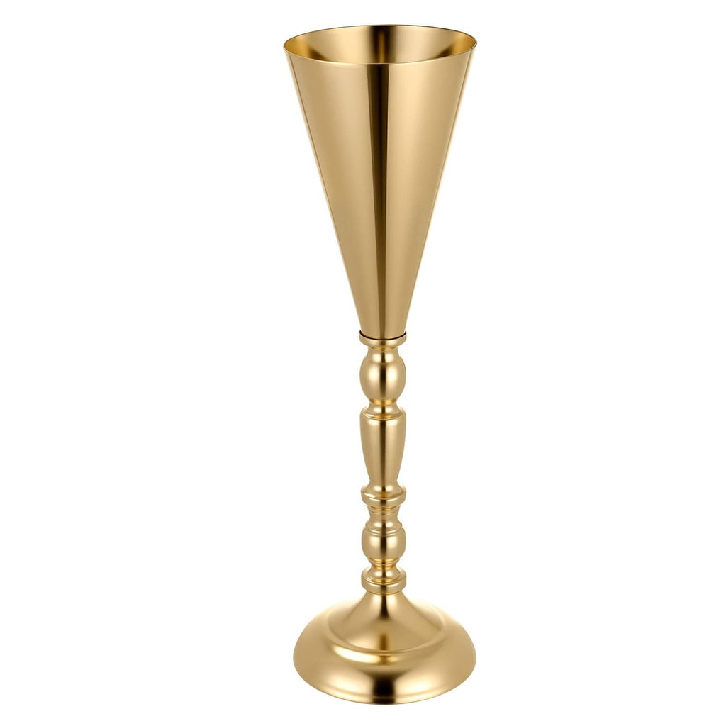 Gold trumpet flower vase with tall flared top and stacked base