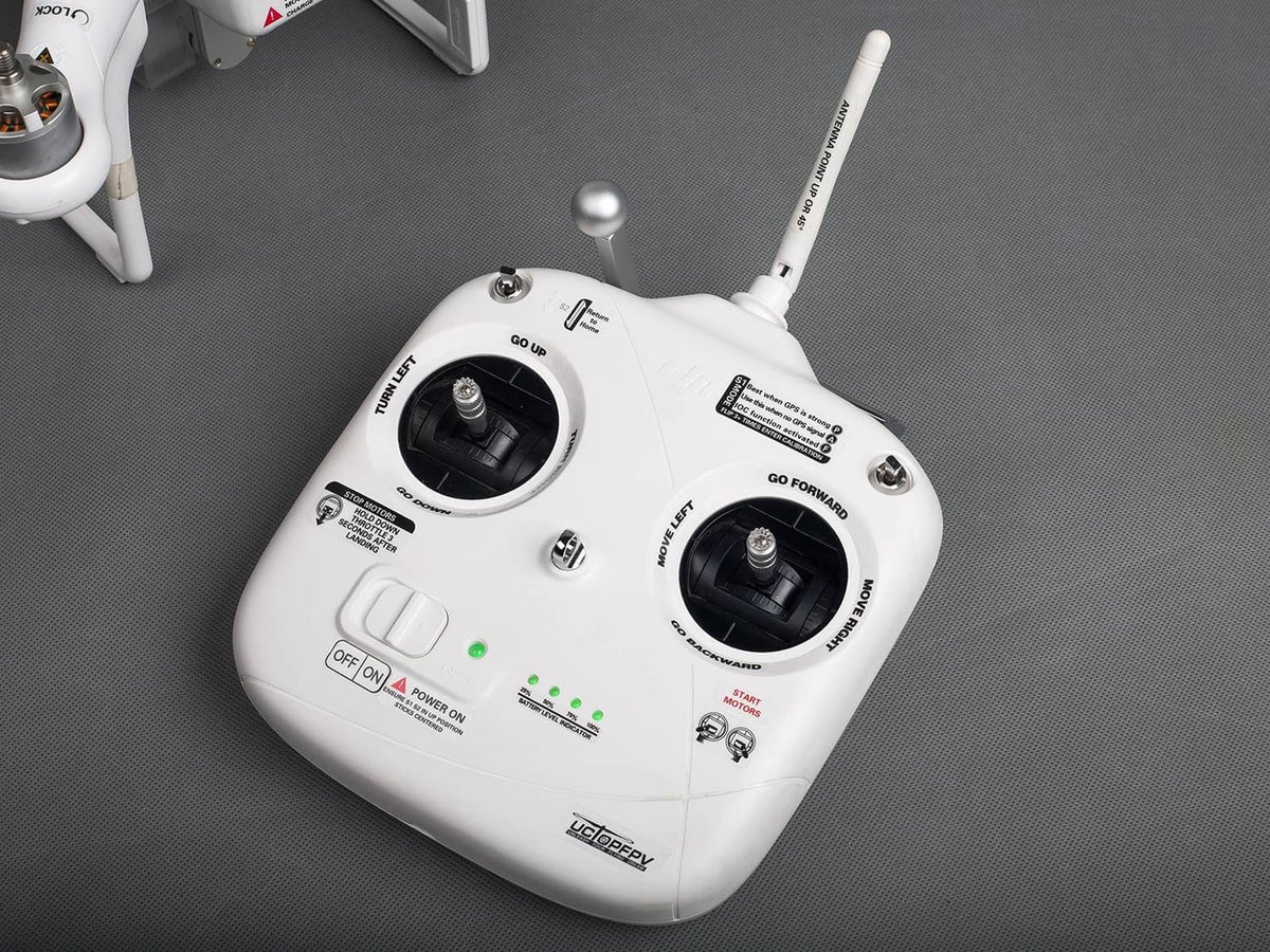 Drone top with antenna and label decal stickers for navigation