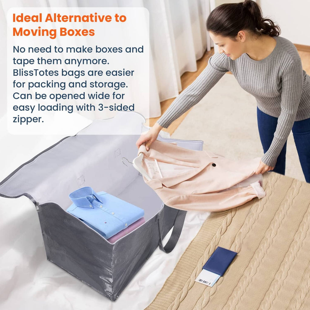 Gray collapsible storage bag with wide-open 3-sided zipper and carry handles