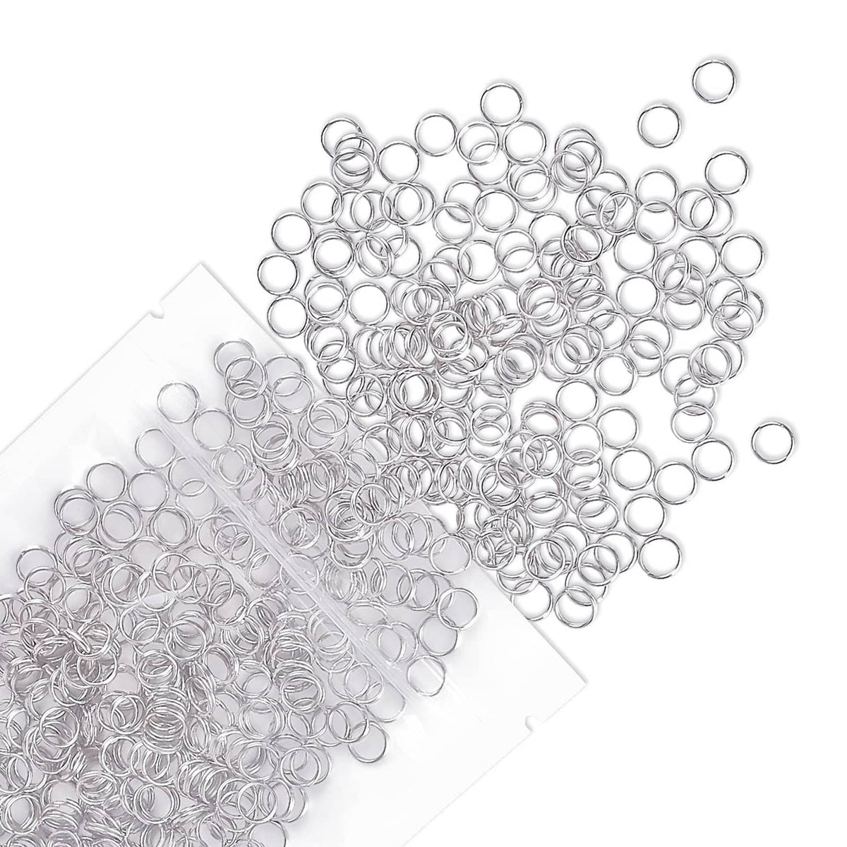 Silver split jump rings with double loops for jewelry making, bulk pack