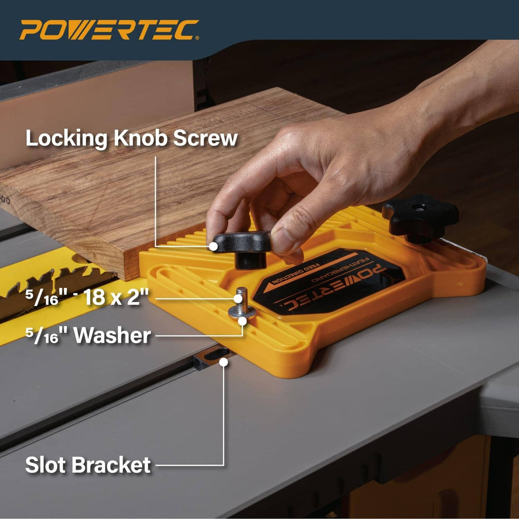 Orange featherboard base with black knob screw and washer shown