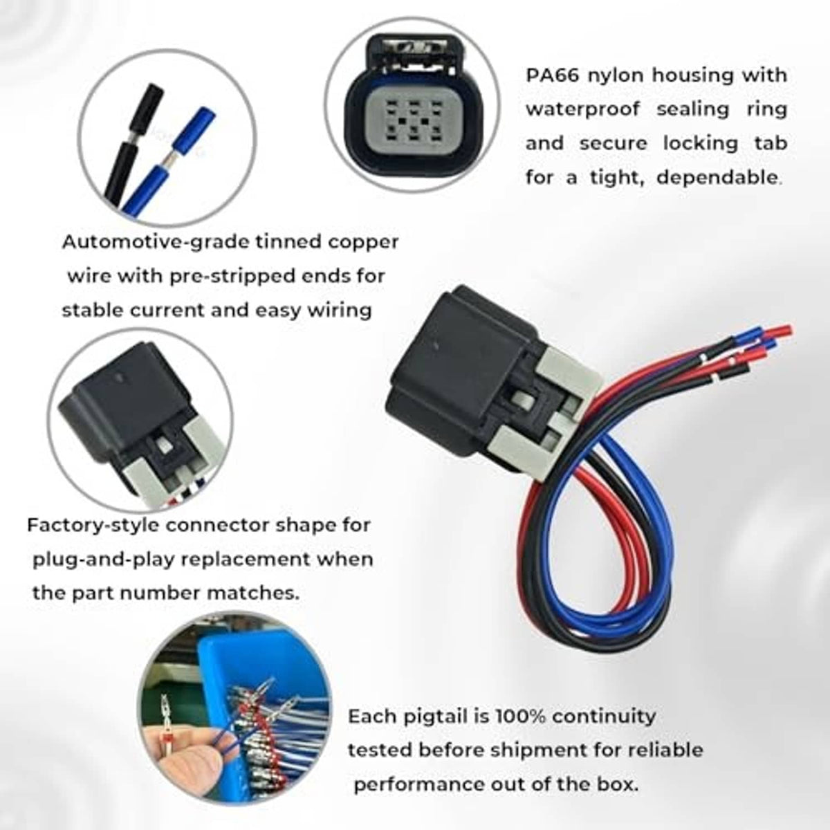 Throttle body connector pigtail with multicolor wires and pre-stripped end terminals