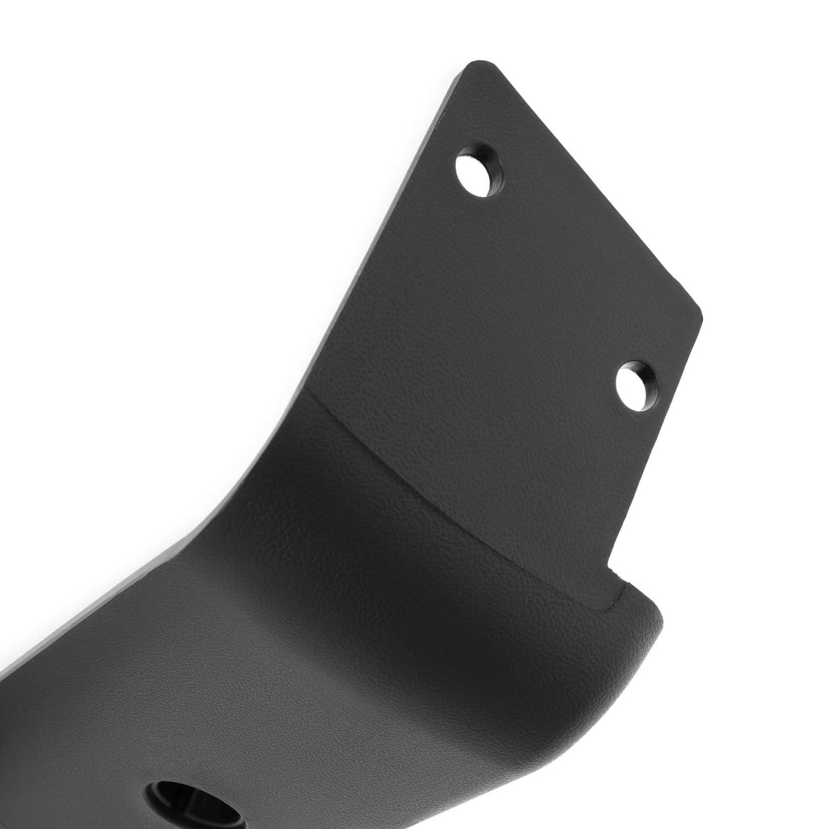 Black rear bumper corner piece with textured surface and two mounting holes