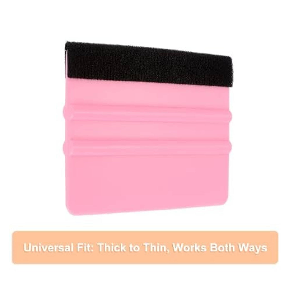 Pink vinyl squeegee with black felt edge, compact rectangular scraper tool