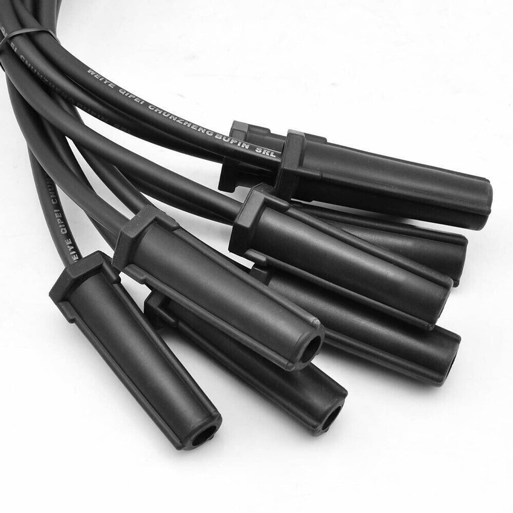 Black spark plug wire bundle with molded boots and cable leads