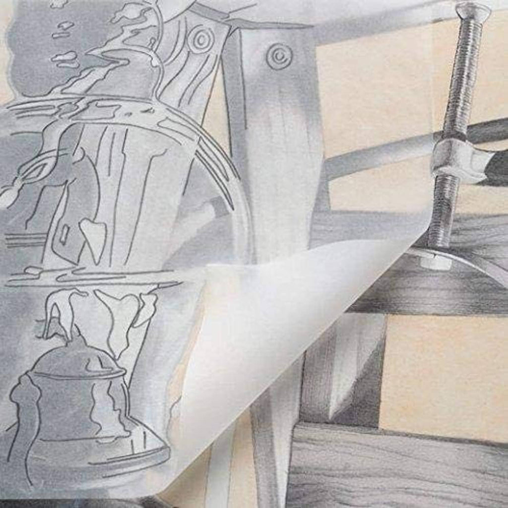 White tracing paper sheets with printed line illustration on the top sheet