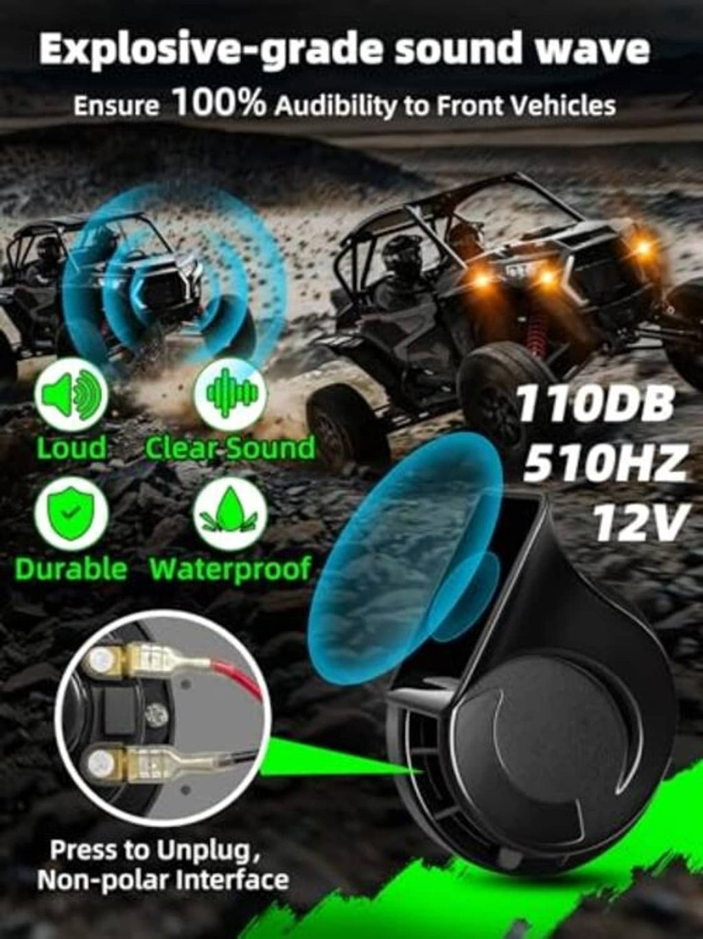 UTV turn signal kit with 110dB horn speaker and amber/red LED pods on wiring