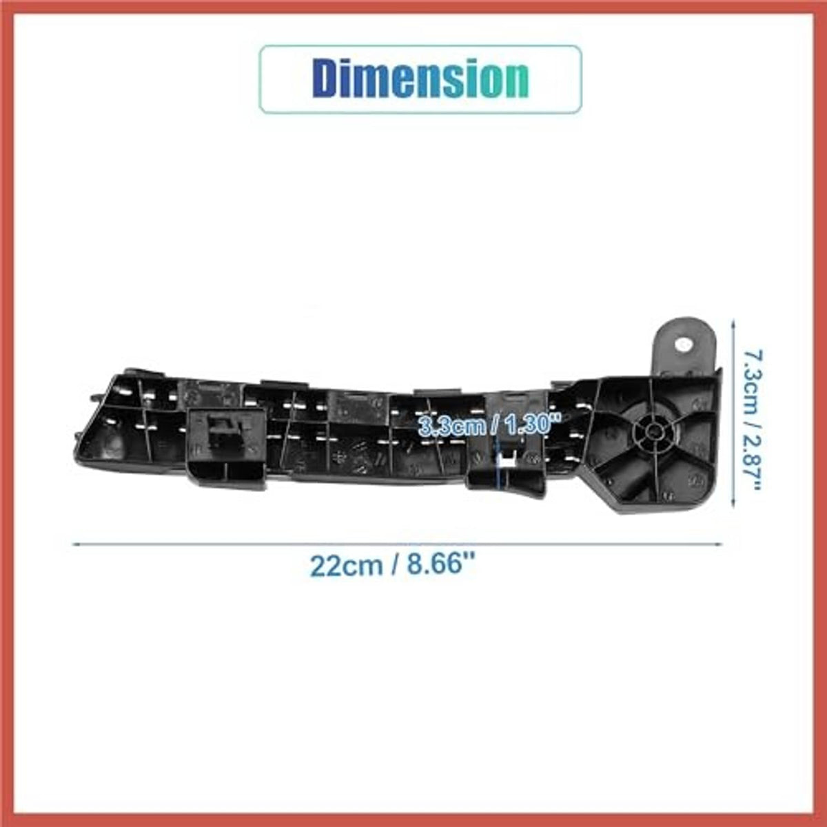 Front bumper mounting support bracket with dimension markings, black