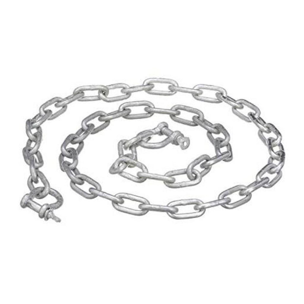 Galvanized steel anchor chain with large links and attached connector hardware