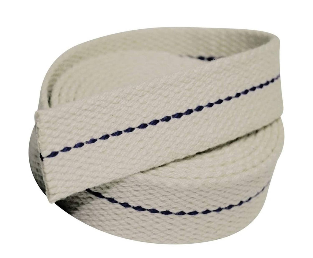 Flat cotton oil lamp wick roll with blue stitched edges